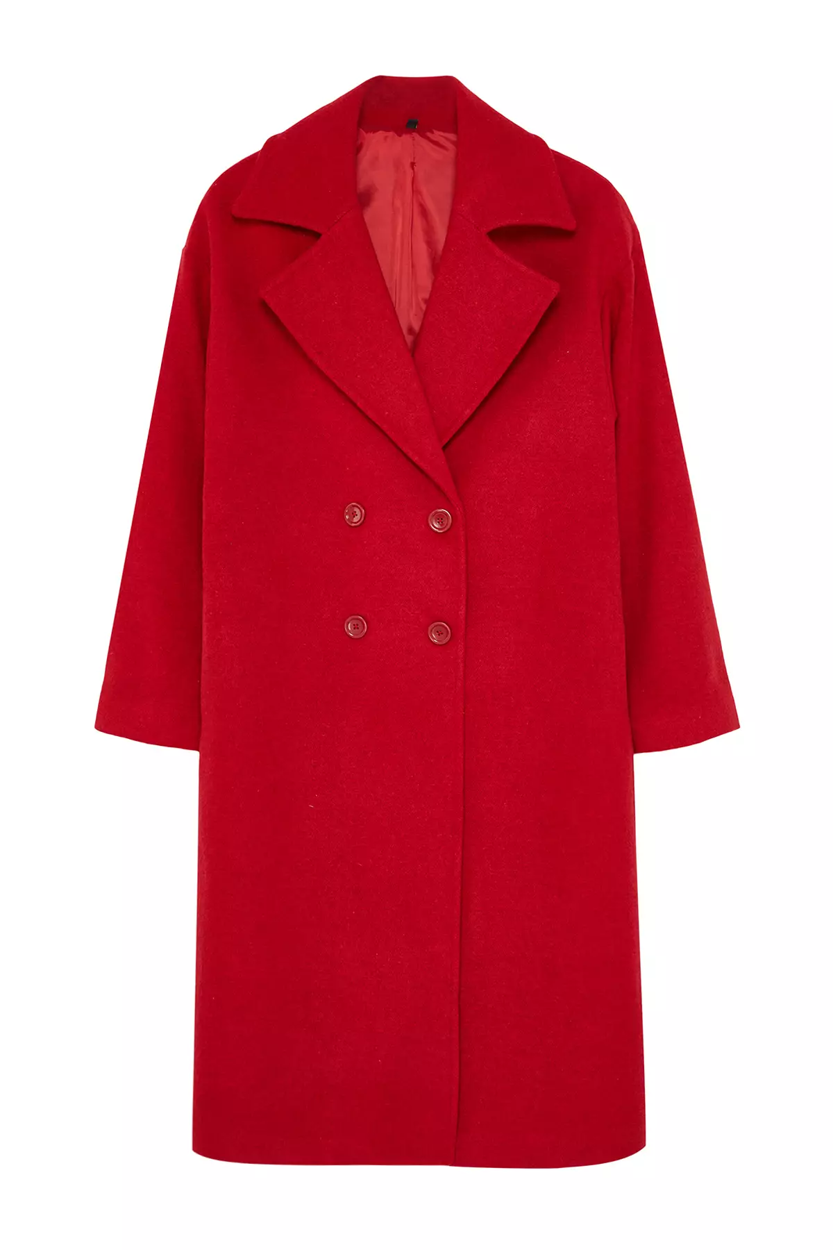 Red Oversize Wide Cut Long Wool Cashmere Coat TWOAW21KB0038