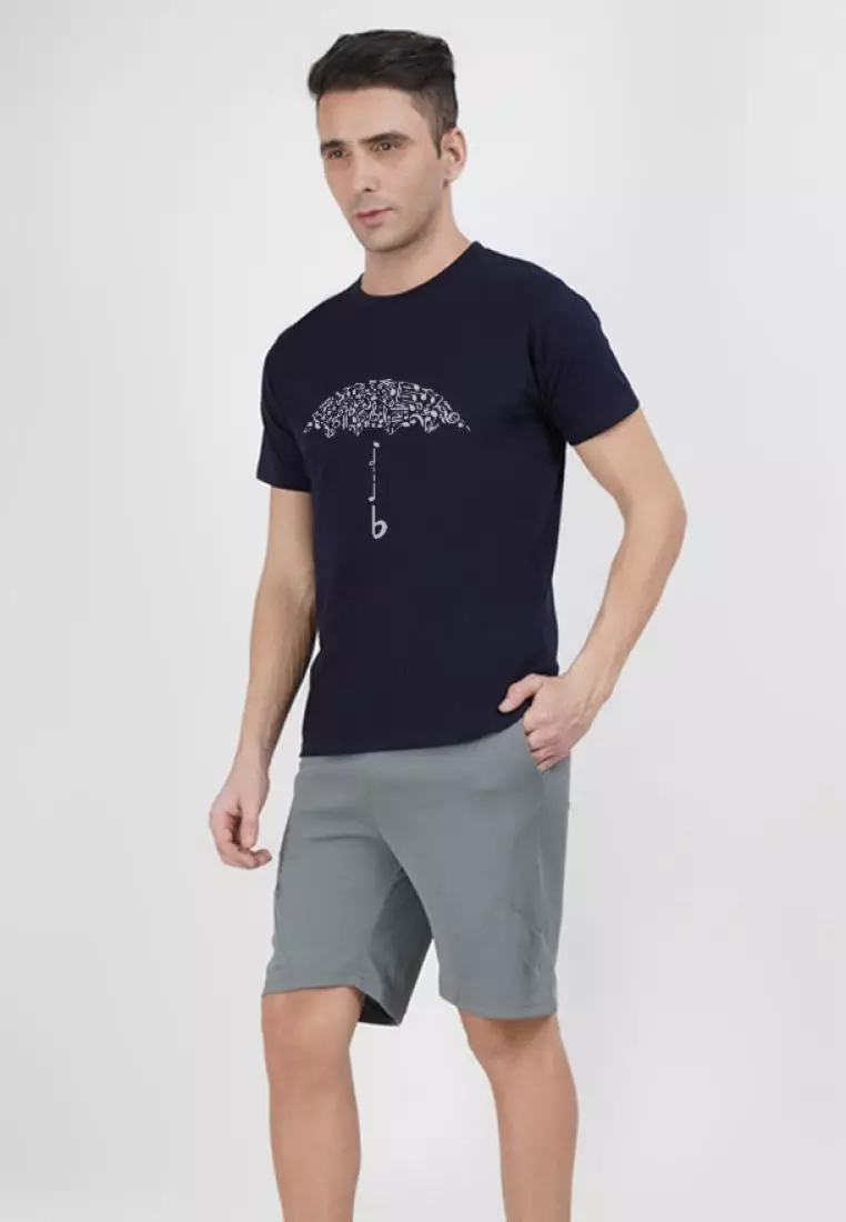 Rain Graphic Navy Blue Cotton Short Sleeve Regular Fit Tee