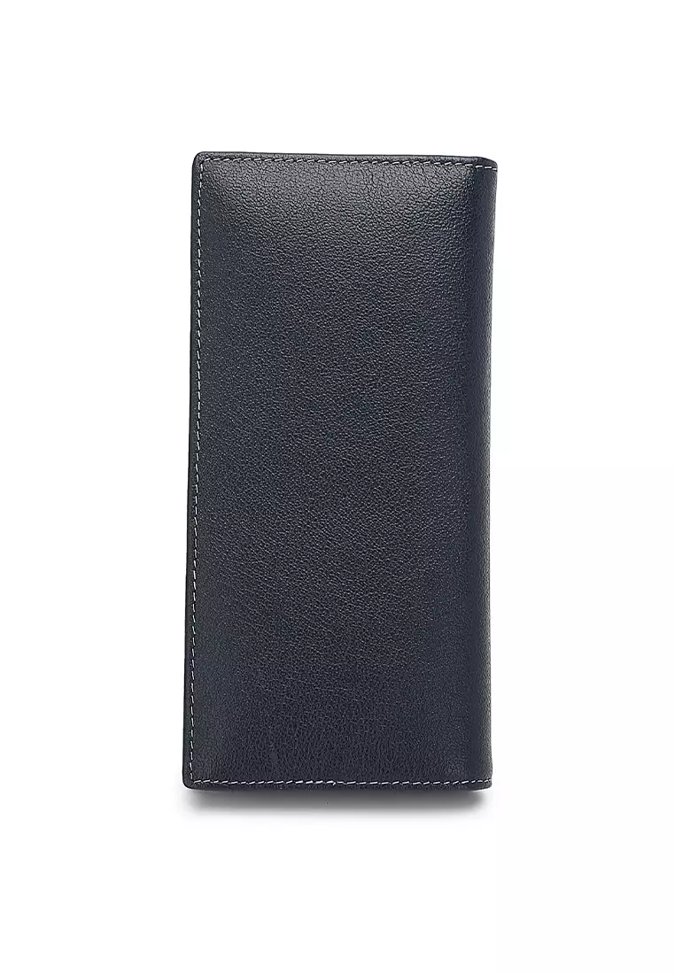 Men's Genuine Leather RFID Blocking Fortune Long Wallet - Blue