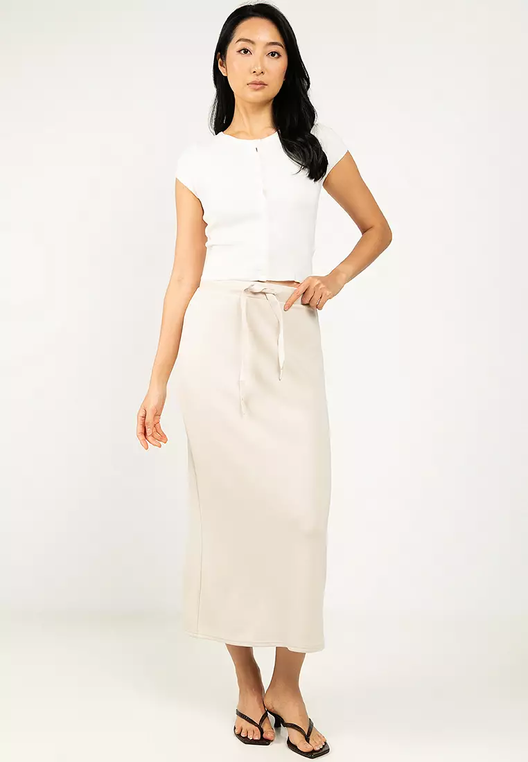 High Waist Midi Jersey Skirt