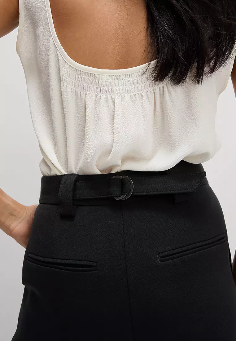 Crepe Tab Detail Wide Leg Trousers