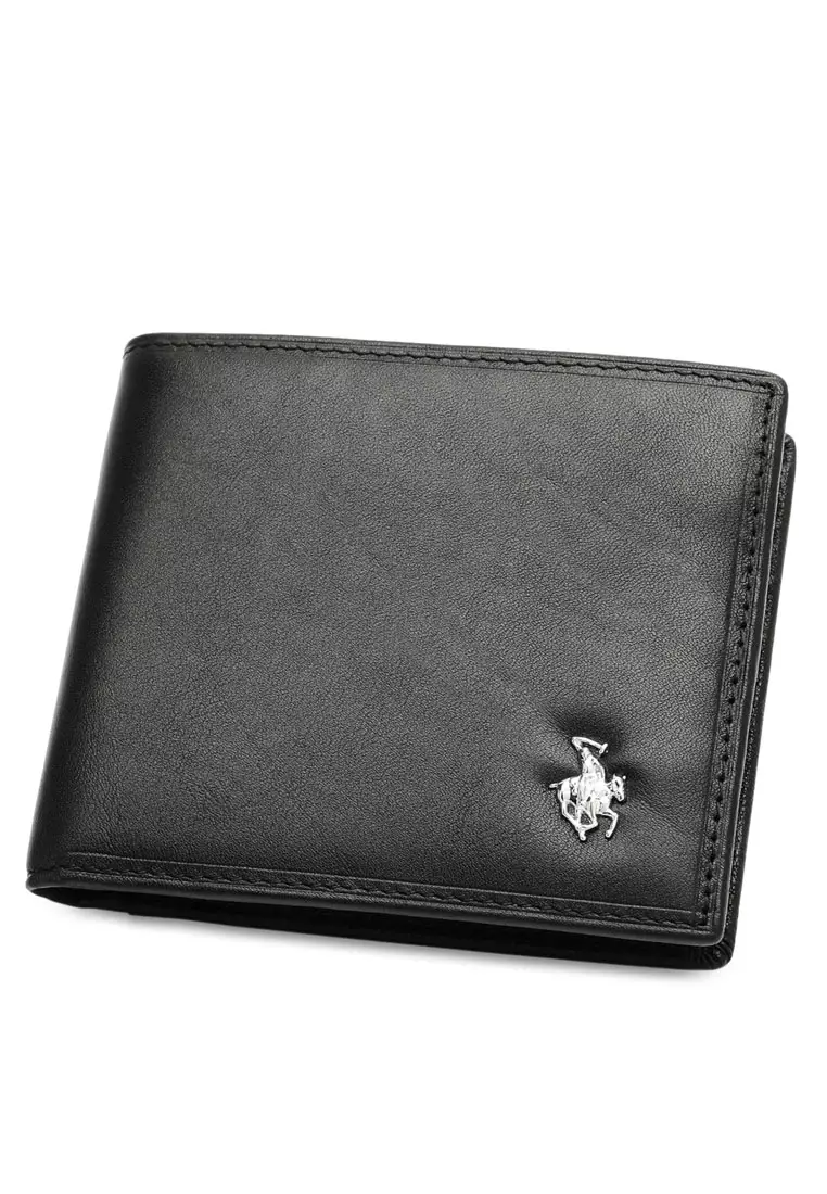 Men's RFID Blocking Tri Fold Wallet with Coin Compartment - Black