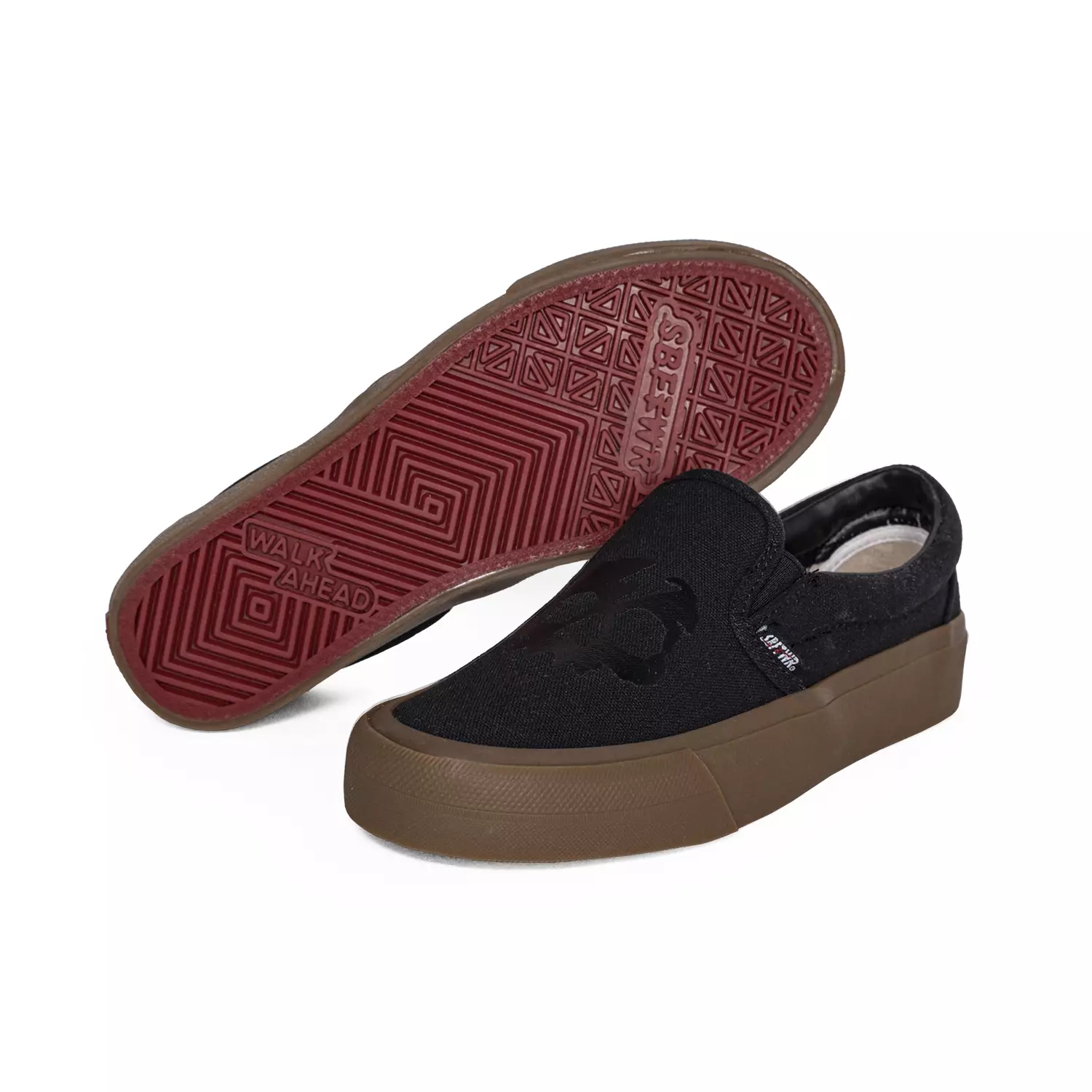 SABA Slip On Skull All Black Dark Gum - Sepatu Sneakers Casual Pria Wanita