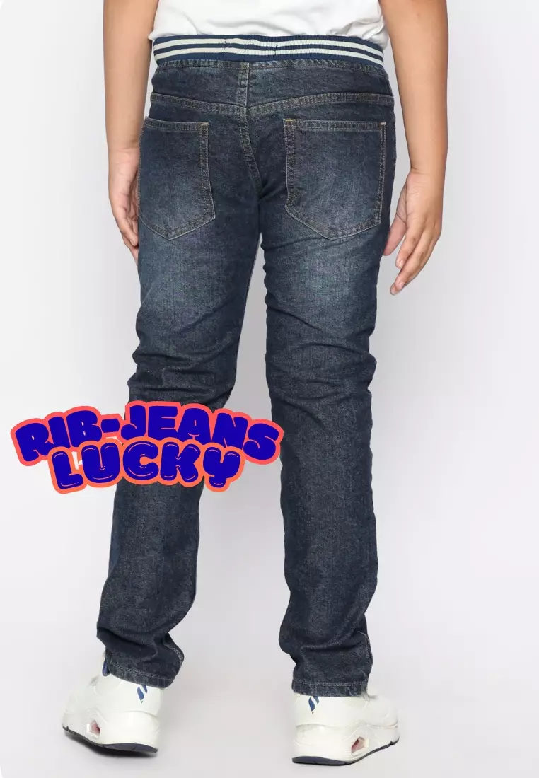 Celana Panjang Anak Laki & Perempuan Jeans Lucky Rib Biru