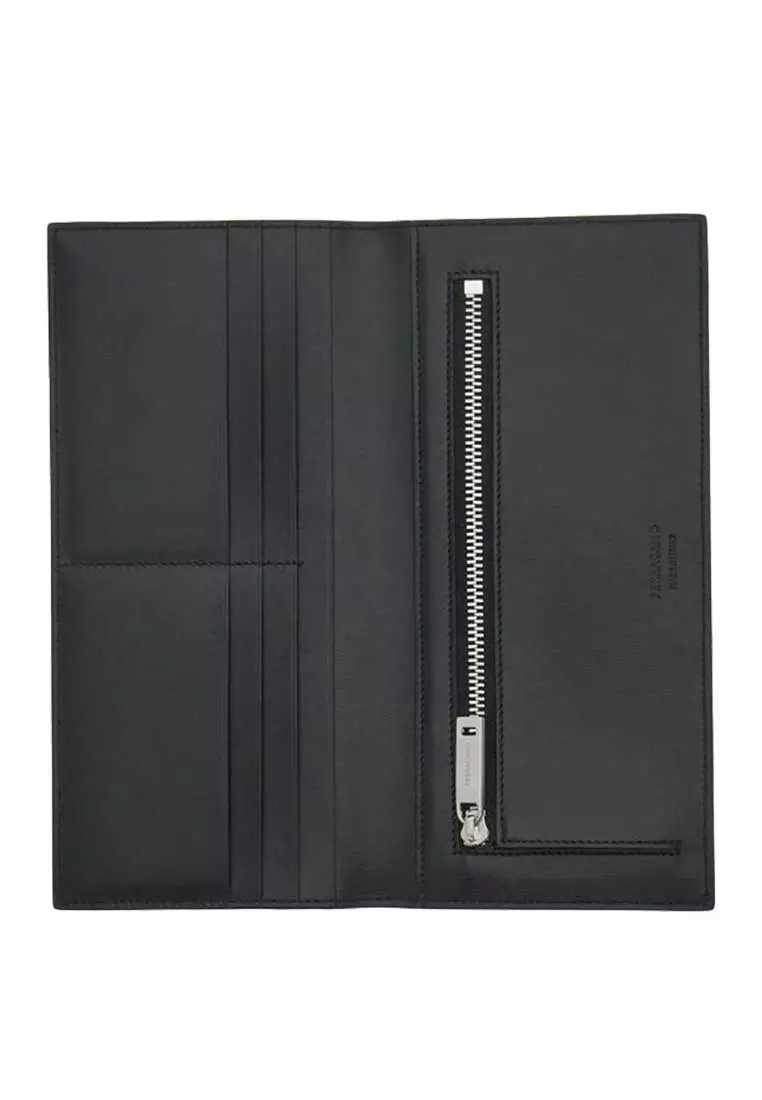 Classic Men's Leather Slim Long Bifold Wallet Black 770106