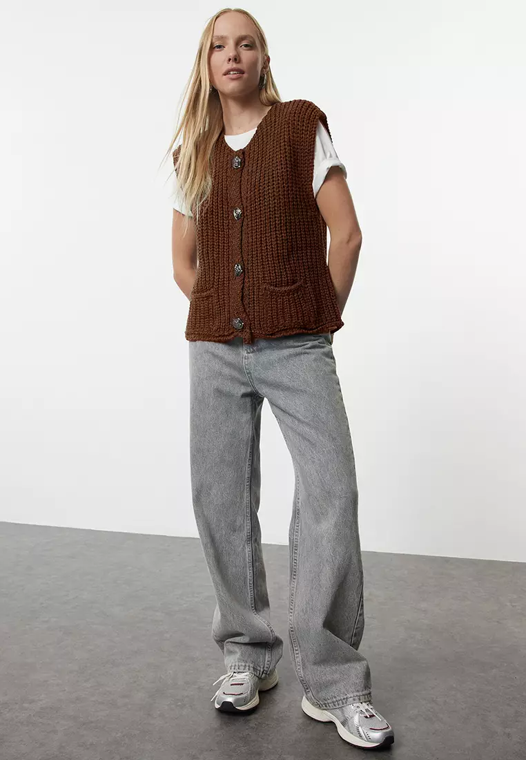 Brown Soft Textured Fitted Vest