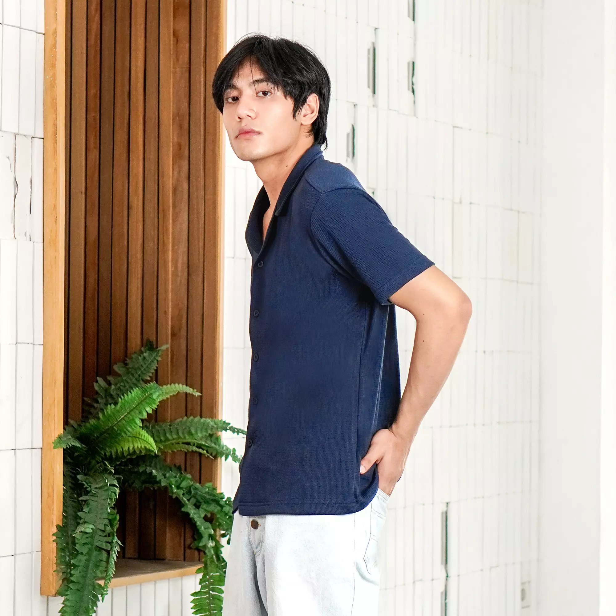 Matsuda Kemeja Pria Lengan pendek Waffle Kasual Sagae