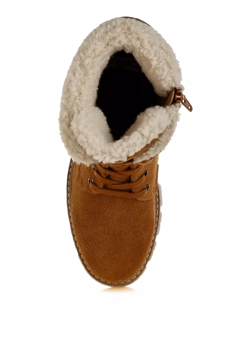 Fur Collar Chunky Ankle Boots in Tan