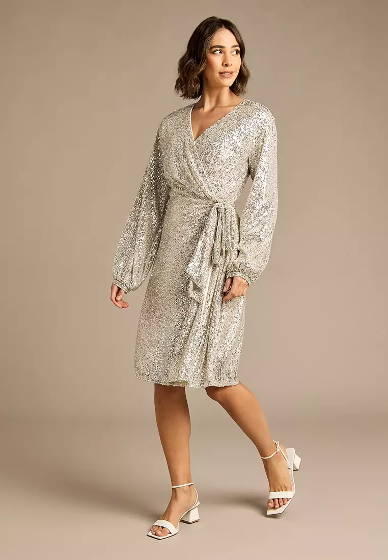 Kitty Silver Sequin Ankle Length Dress