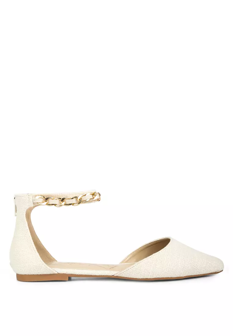 Discount on London Rag  shoes - SKU: Off White Chain Embellished Flat Sandals