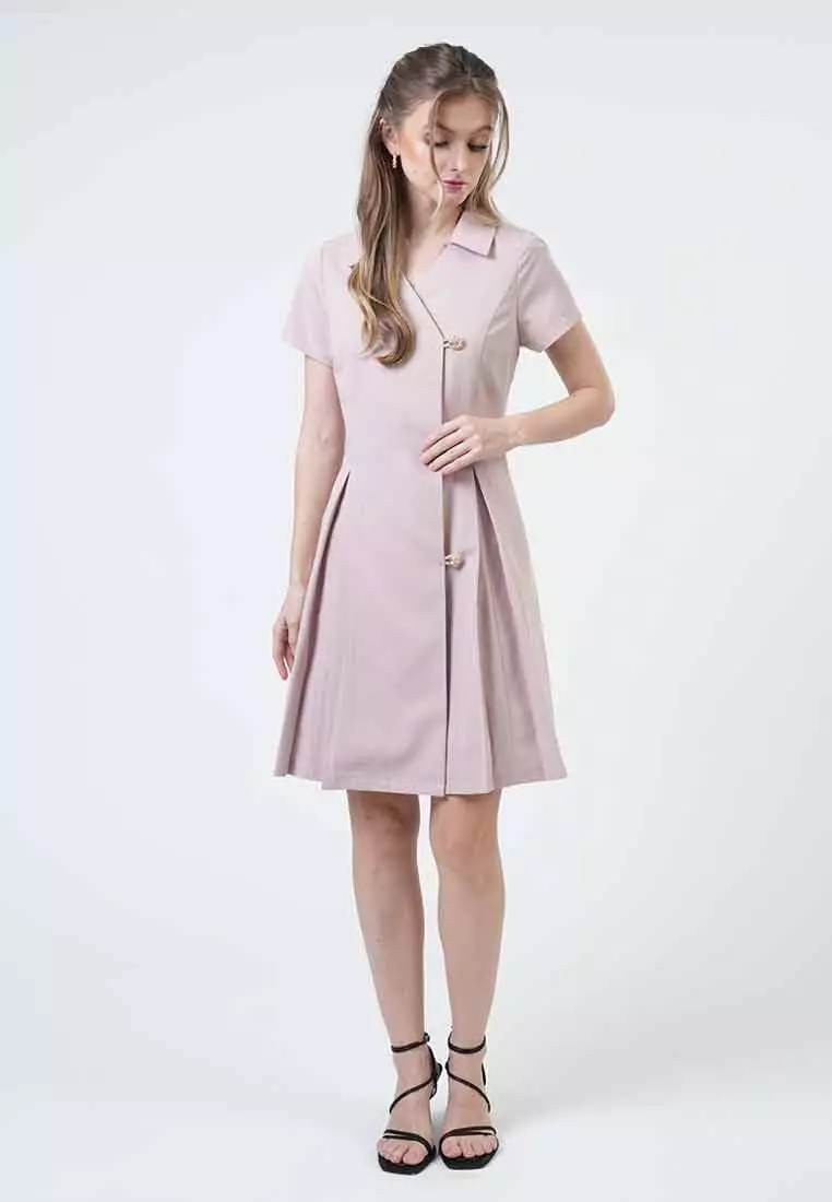 Marlowe Asymmetric Pleated Button-Front Dres
