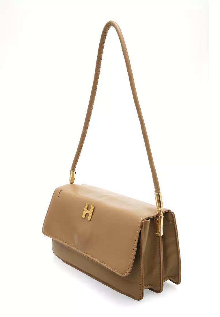 Eilaria Tas Selempang Wanita Shoulder Bag Desain Simple Material Leather ORIGINAL - Brown