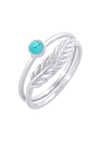 ELLI GERMANY silver Ring Set Feather Howlite Turquoise Boho Summer Trend 03F60AC4315B8CGS_1