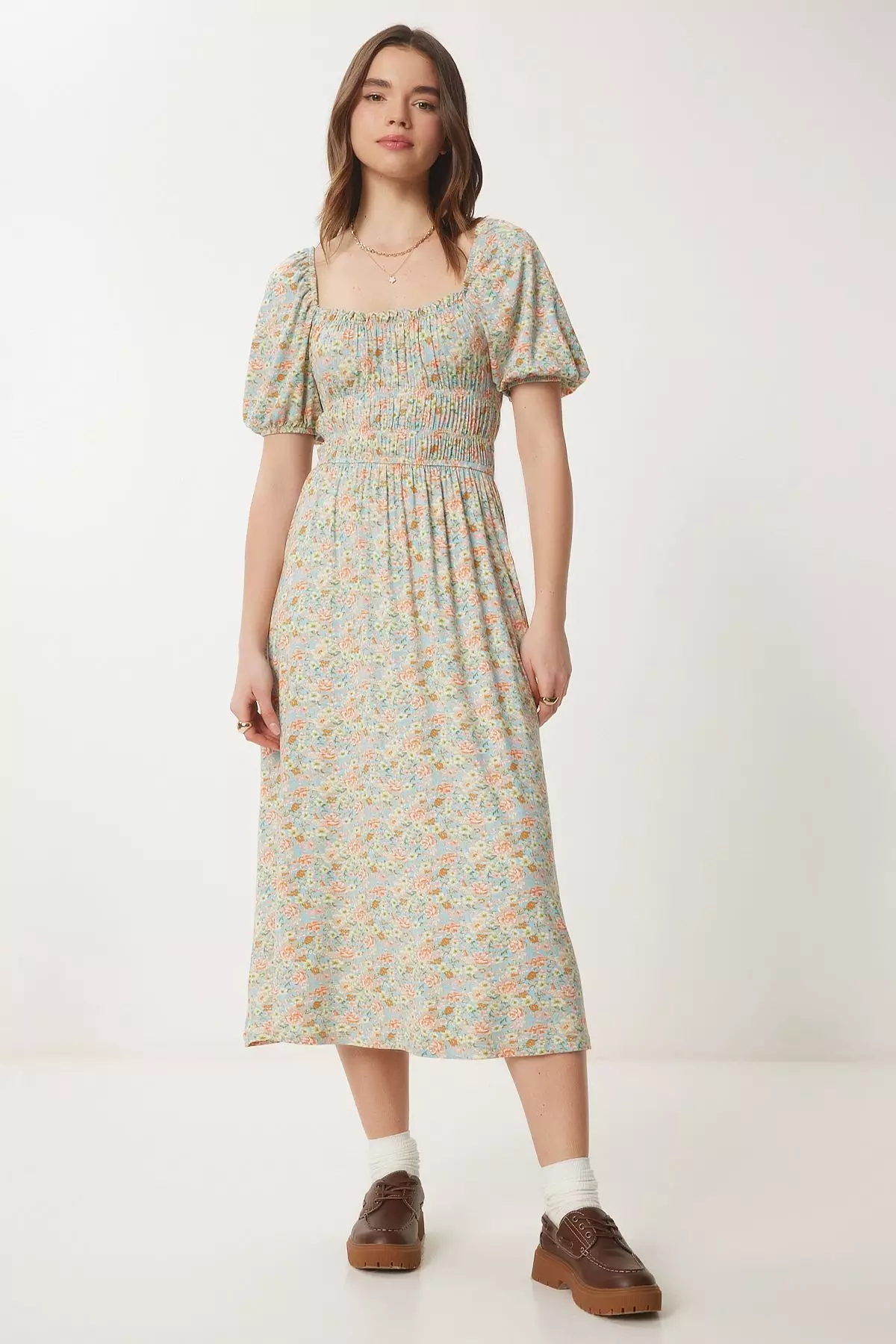 Puff Sleeves Midi Dress