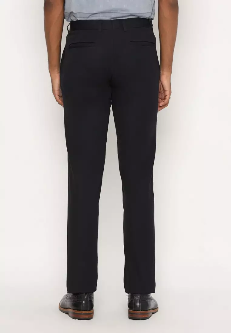 POLICE Celana Formal Kantor Stretch Panjang Slim Fit Hitam Pria