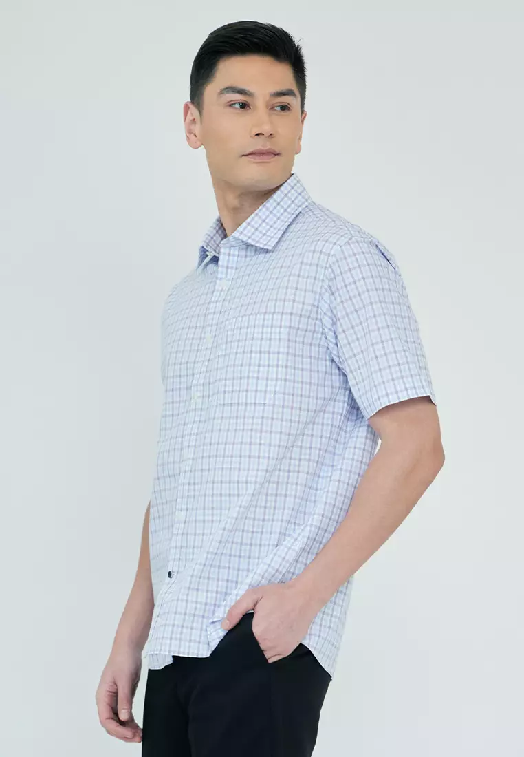 Easy Care Plaid Poplin Cotton Executive Short Sleeve Shirt