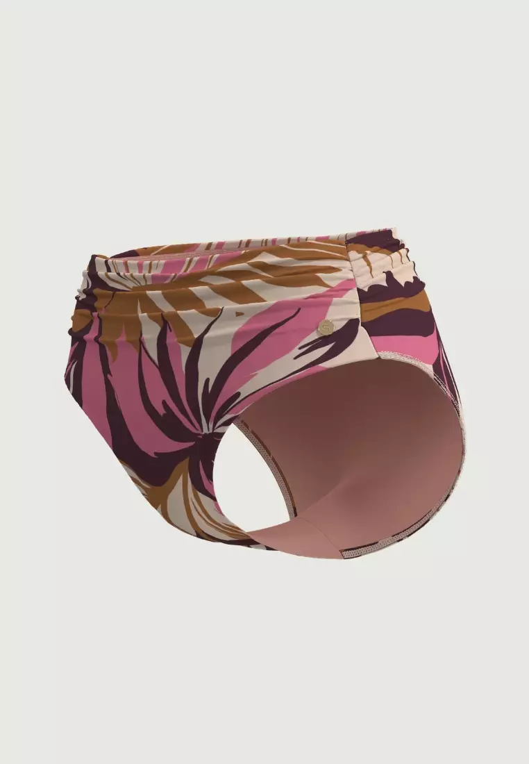 Southern Tropo粉紅色皺褶腰頭經典全包泳褲