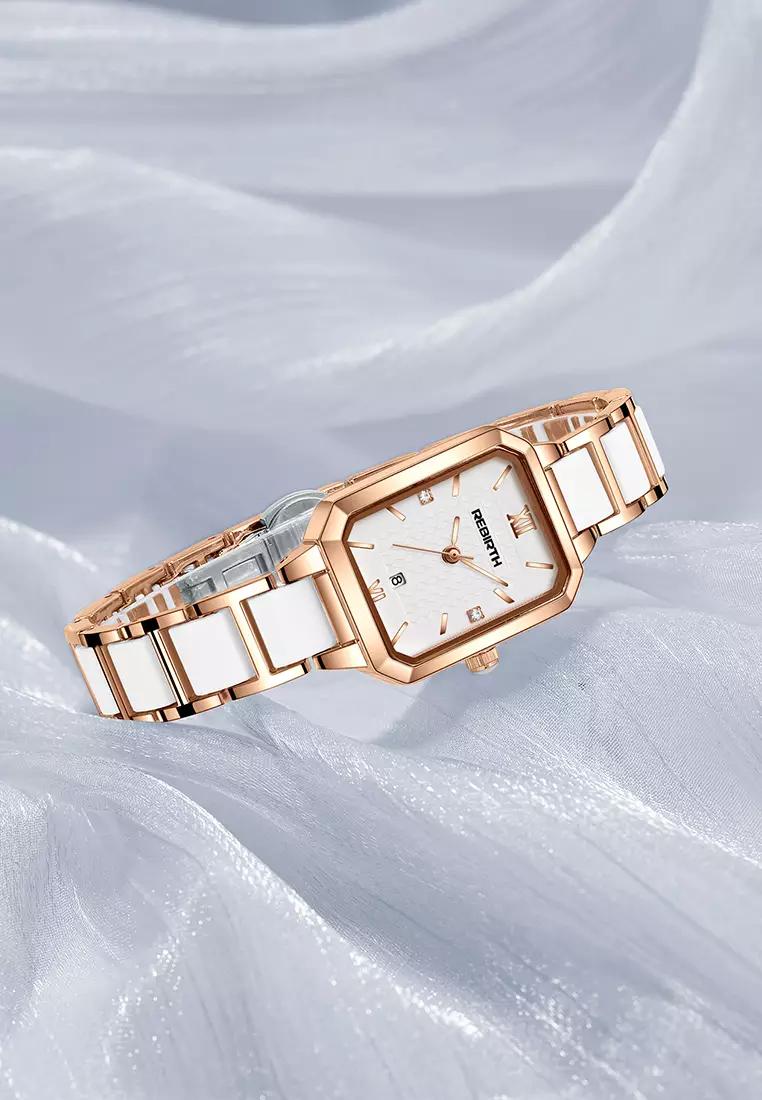 Jam Tangan Wanita Anti Air Original Tali Stainless Steel Berlian Anggun Jam Tangan Cewek rosewhite-B