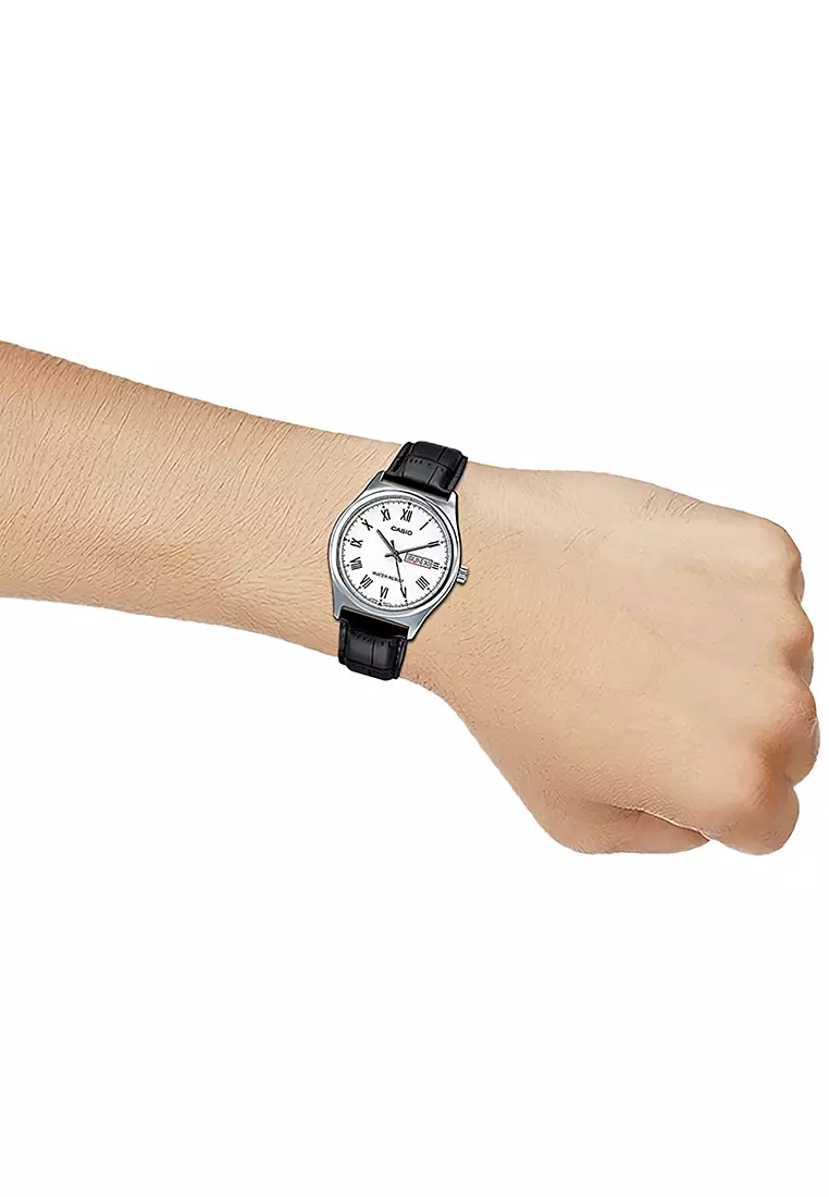 Casio - Jam Tangan Pria - Silver - Black Leather Strap - MTP-V006L-7BUDF