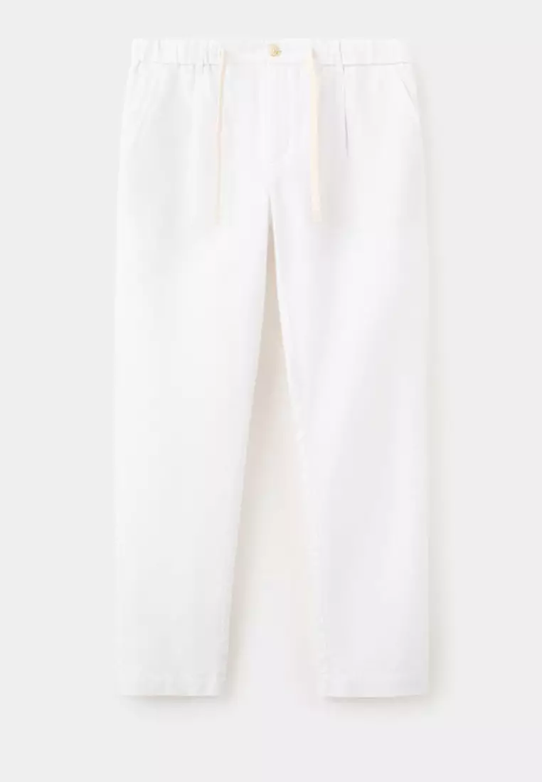 Slim Fit Cropped Linen-Cotton Trousers