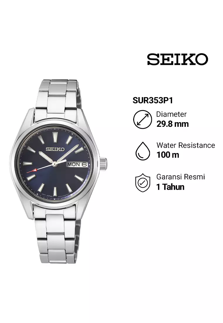 Seiko Quartz Neo Classic Discover More Blue Dial Silver Stainless Steel Women’s Watch - SUR353P1