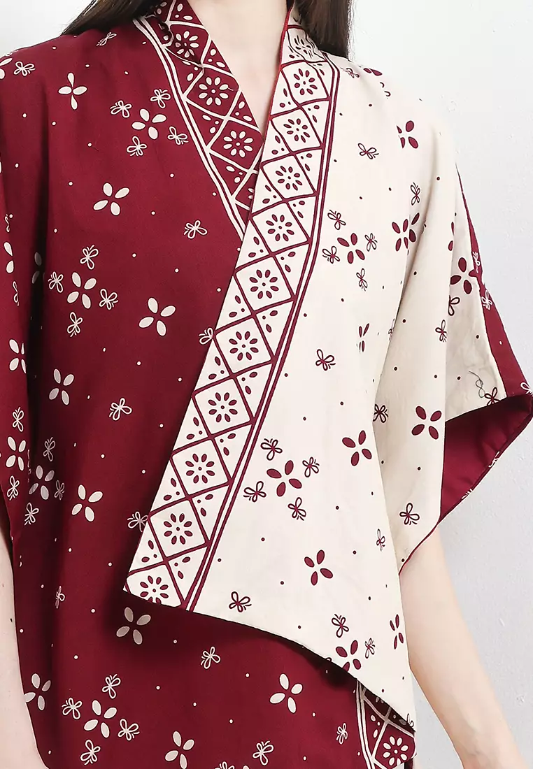 Outer Cardigan Atasan Batik Wanita Furing Areeya Merah Maroon Muslim Natal Imlek Cheongsam