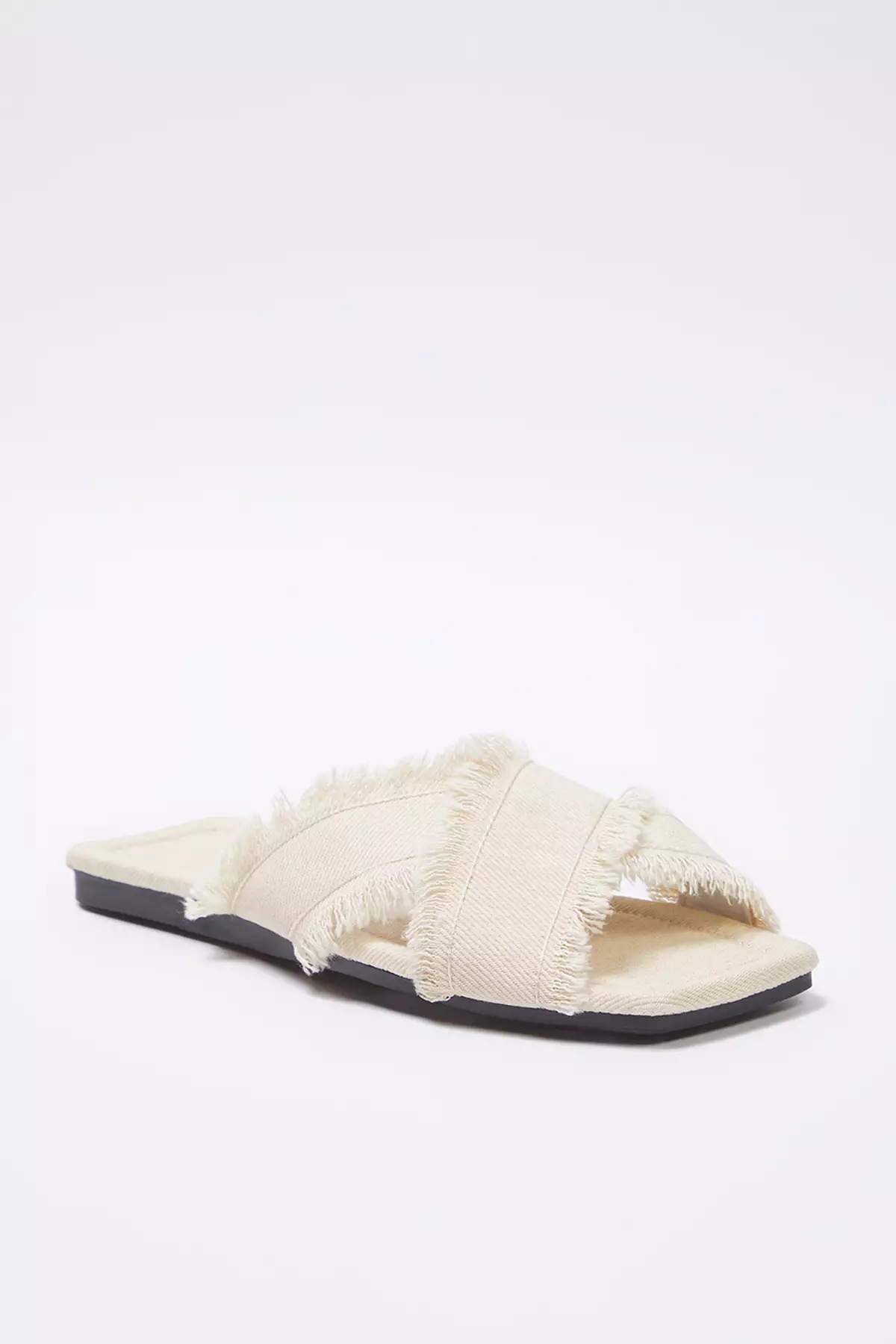 Ecru Tassel Detailed Denim Cross Strap Women's Slippers Takss25Te00043