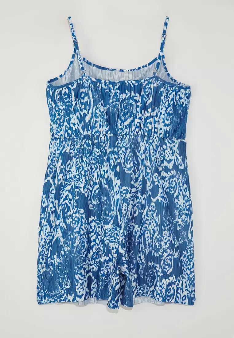 Blue Strappy Patterned Plus Size Knitted Jumpsuit TBBSS25BG00016