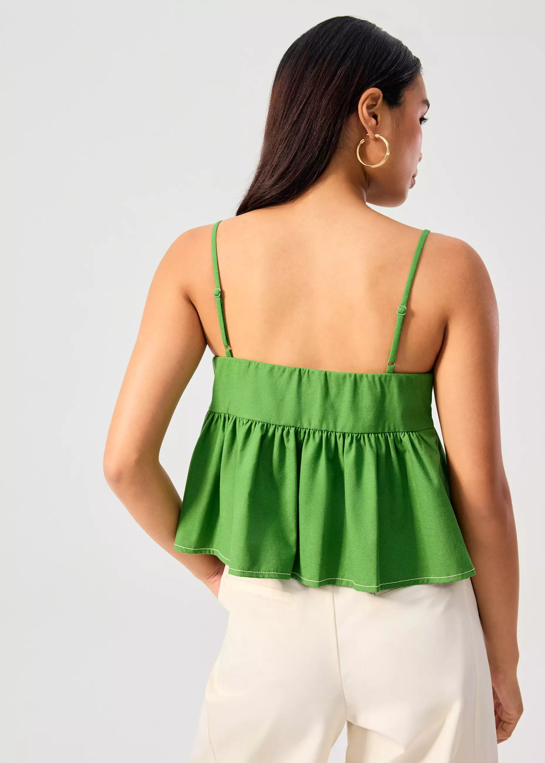 Atasan Wanita - Contrast Stitch V-neck Peplum Camisole Top