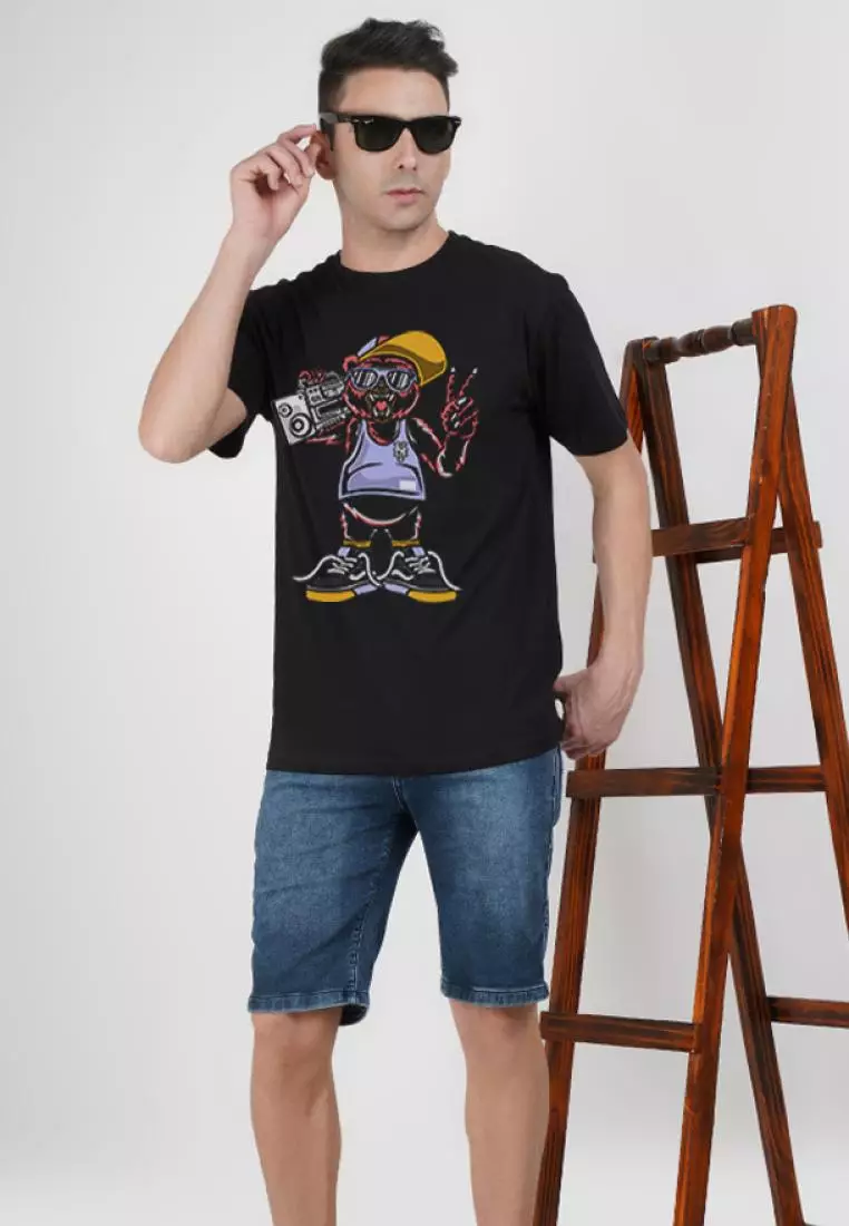 Cool Bear Black Cotton Short Sleeve Essential T-Shirt