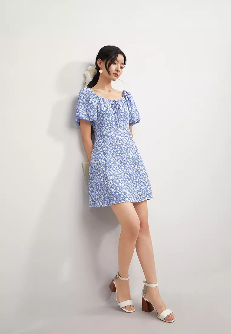 Puff Sleeve Square Neck Mini Dress