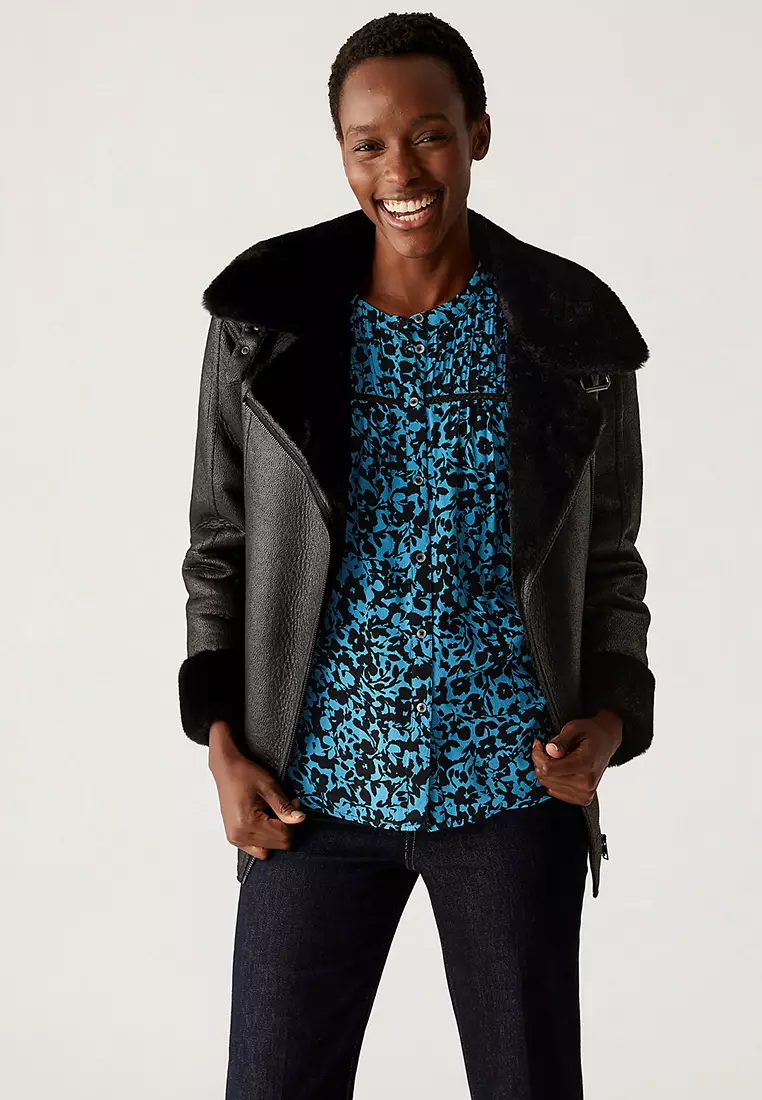 Floral Crew Neck Lace Insert Blouse