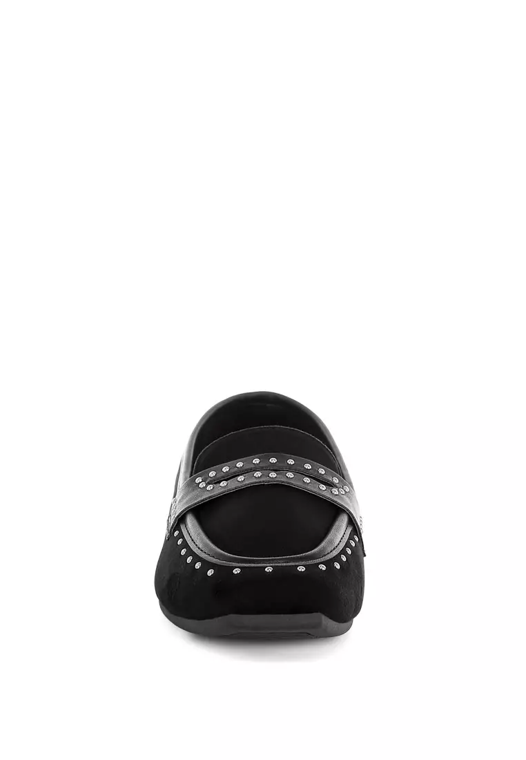Penny Strap Studded Loafers In Black