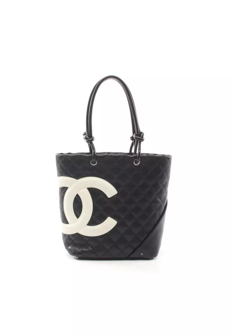 Buy Chanel Pre-loved CHANEL cambon line Medium Handbag tote bag leather  black white Online