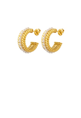 Glamorousky white Fashion Elegant Plated Gold 316L Stainless Steel Twist C-Shape Imitation Pearl Geometric Stud Earrings 518B5ACE4FC622GS_1