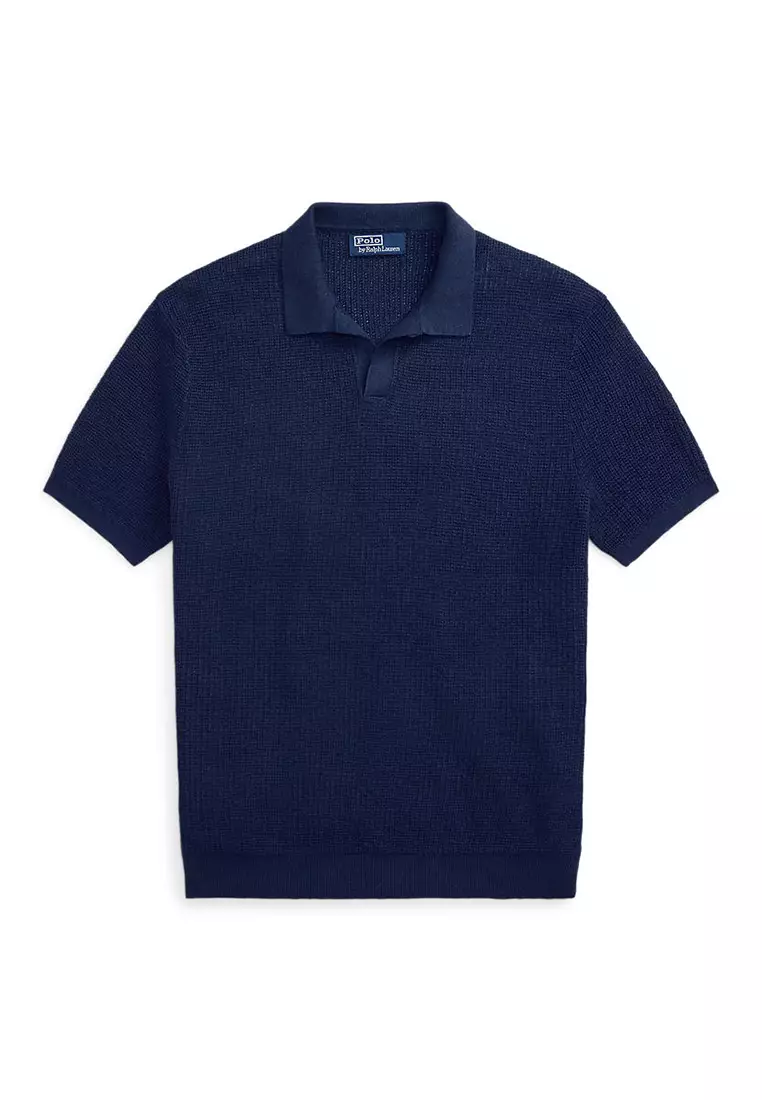 Mesh-Knit Linen Short-Sleeve Sweater