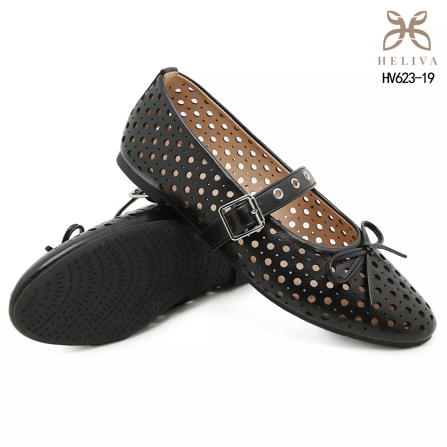 HELIVA SENIA Romantic Mary Jane Flats with Artistic Laser Pattern & Bow HV623-19