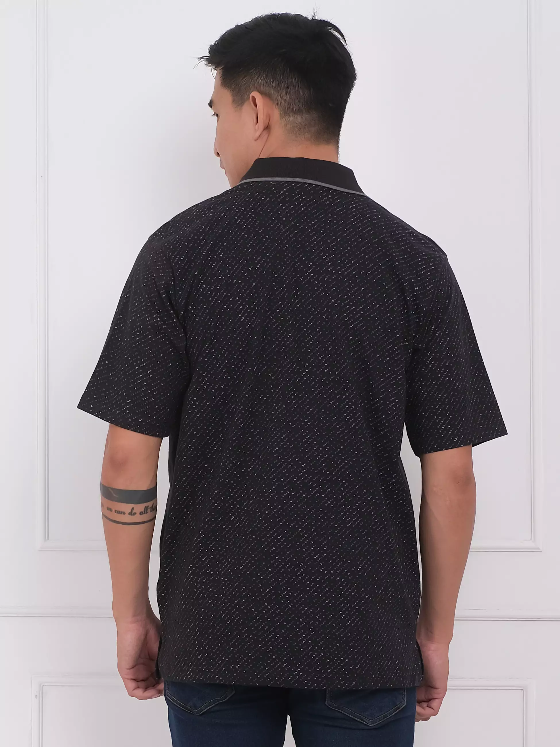 Andre Michel Polo Shirt Lengan Pendek Hitam Motif 3402