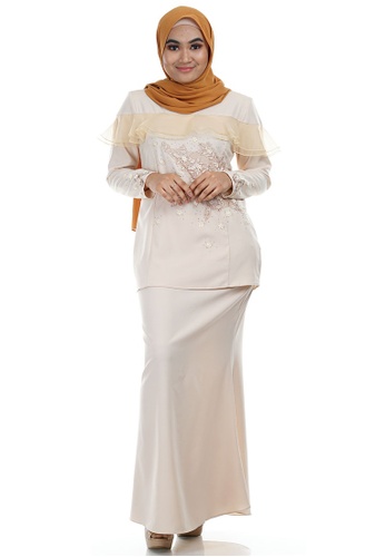 Nurine Kurung with Layered Frill Panel (Off Shoulder Panel) from Ashura in multi and Brown