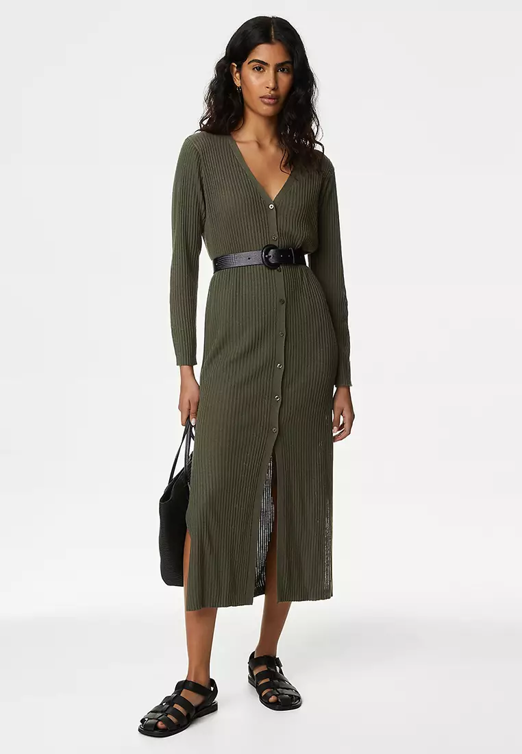 Ribbed Longline Cardigan with Linen