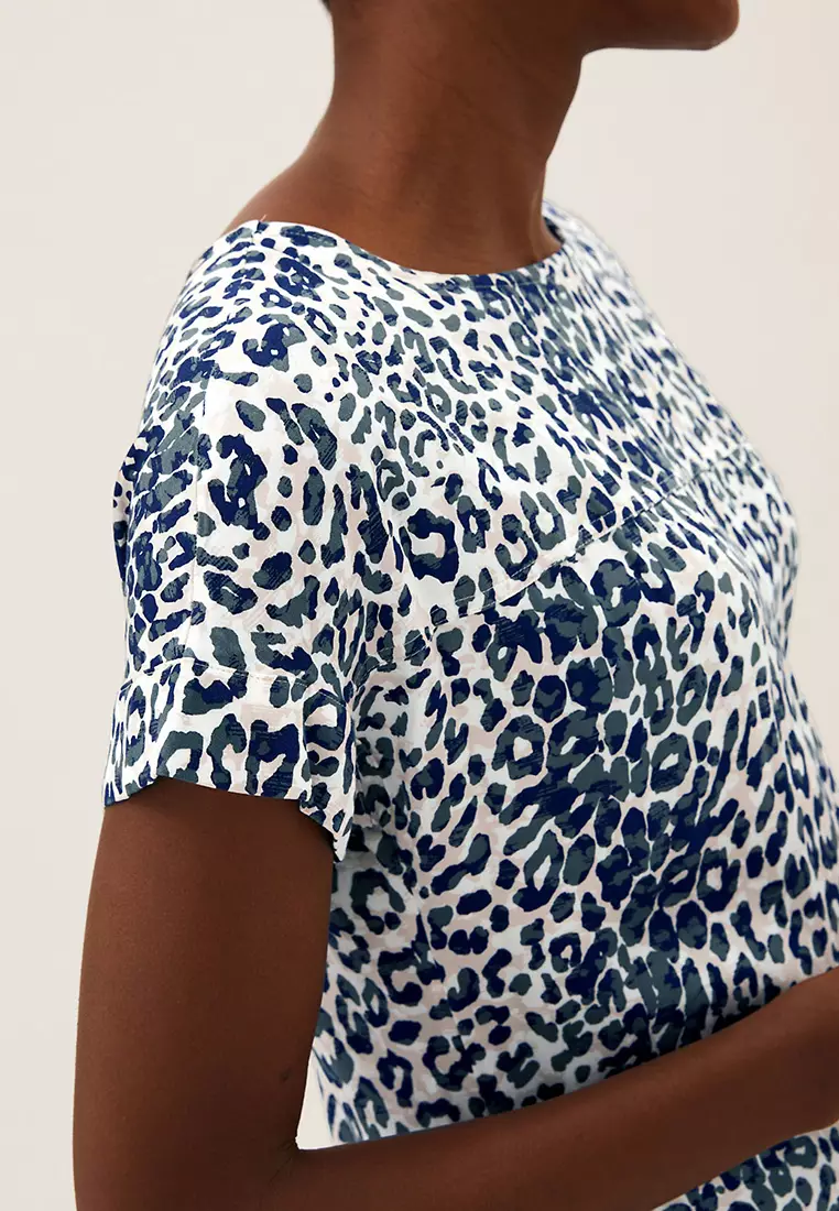 Animal Print Short Sleeve Shift Dress