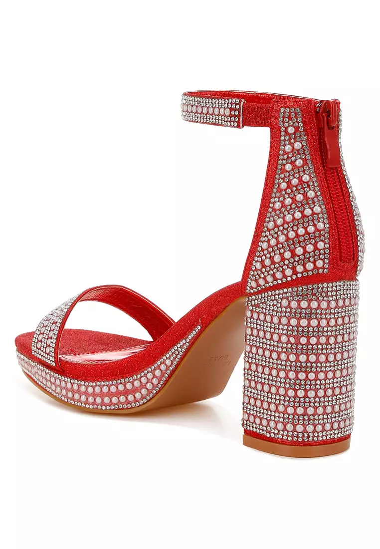 Buy London Rag Rhinestones And Pearl Embellished Sandals in Red 2026 ...