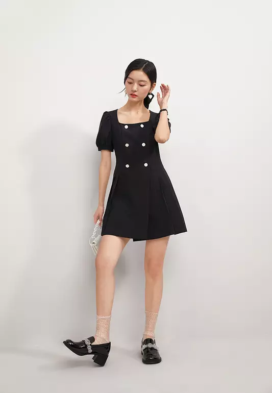 Irregular Pleat Mini Dress