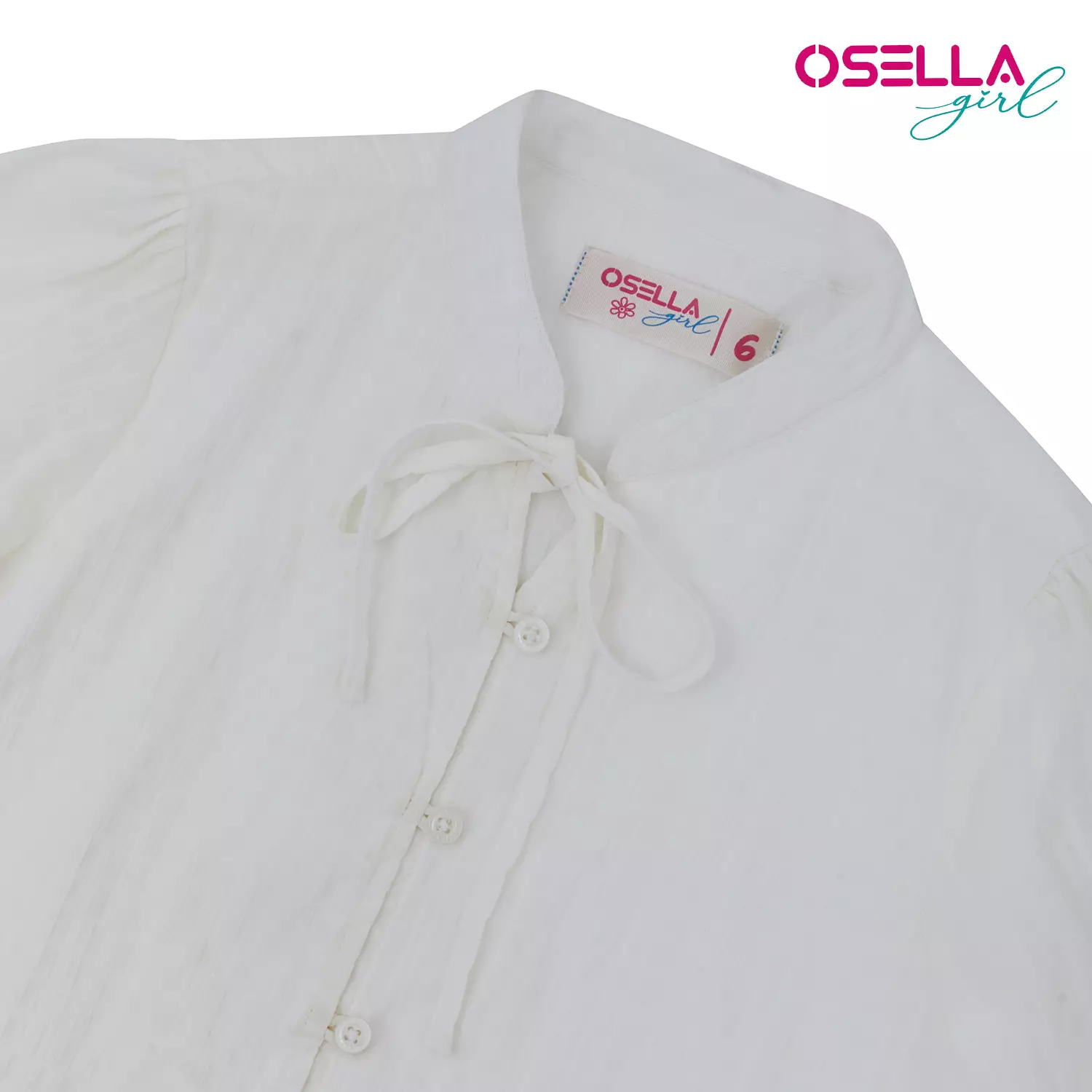 Osella Crinkle Long Sleeve Blouse In White 2337500401 | Baju Lengan Panjang Anak Perempuan
