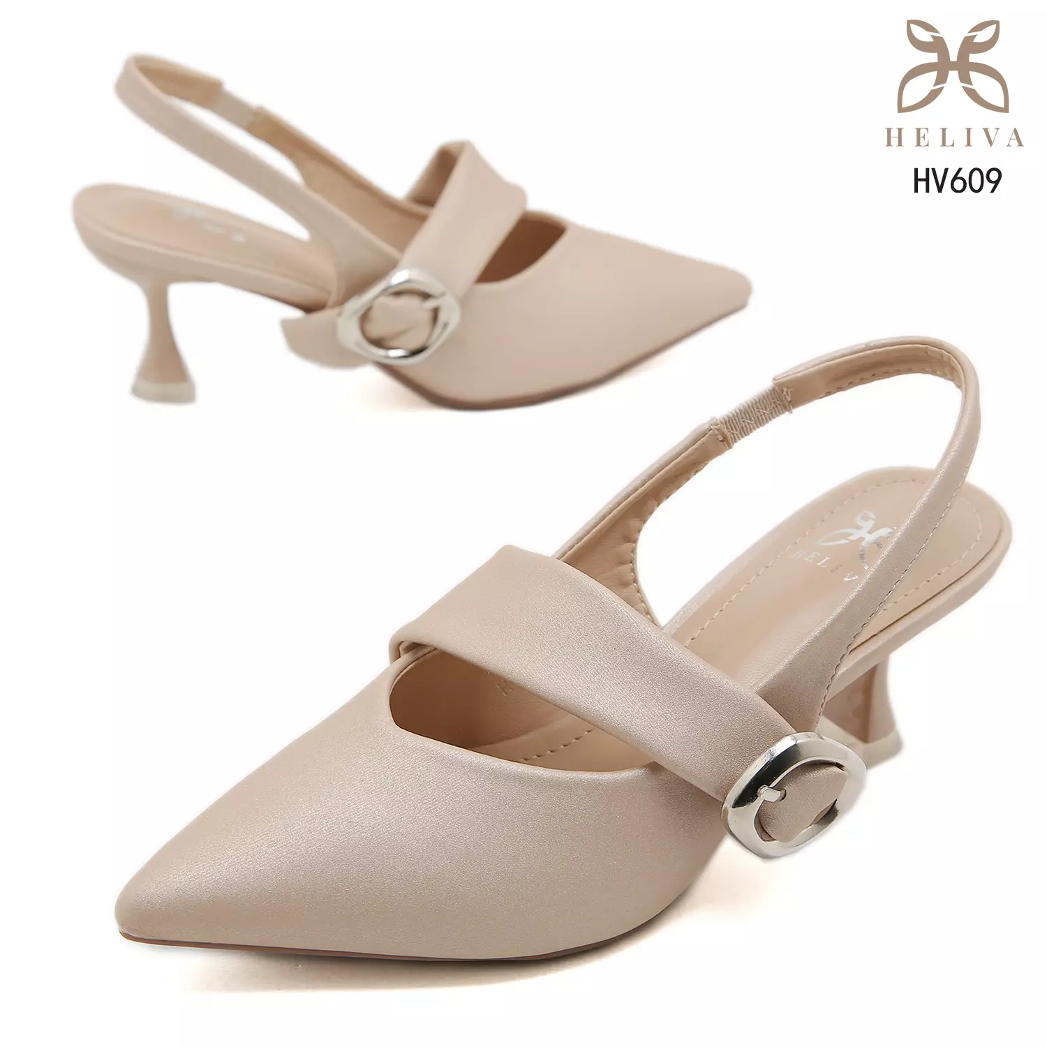 HELIVA LORELIA 6cm Slingback Heels Minimal Buckle Accent & Refined Pointed Toe HV609
