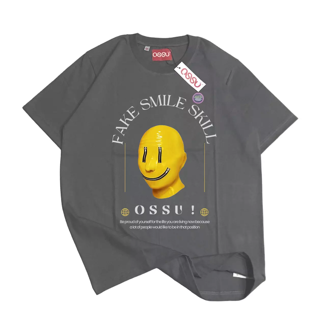 Ossu Fake Smile Skill Vintage Grey Tshirt