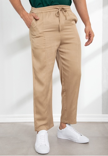 Origin by Zalora beige Cropped Pants made from Tencel C807EAAE658F8AGS_1