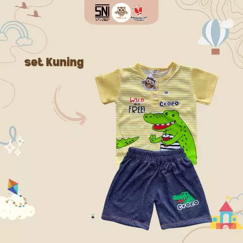 Little J - Setelan Stripe CROCO / Setelan Anak Cowok Motif Printing / Setelan Anak Murah Harian Usia 1 - 5 Tahun SNI