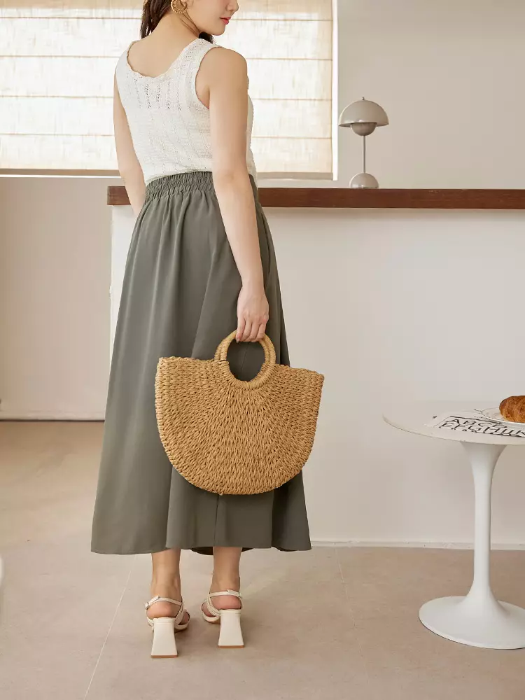 Button-down pleats A-line blazer-style long skirt [CA2959]