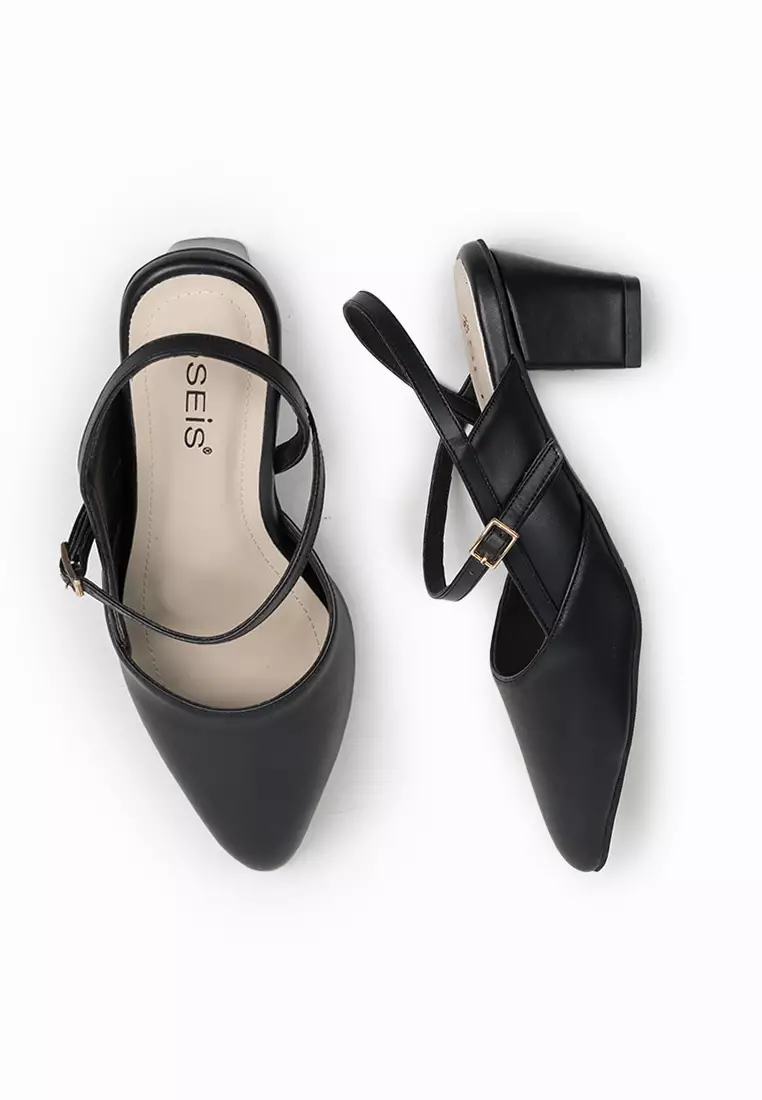 SEIS Pamela Mules Heels Wanita | Slingback Hak 5 cm - BLACK